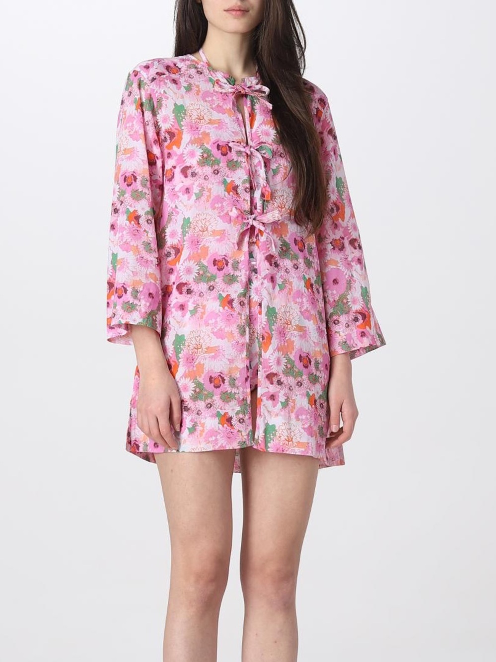GANNI Light Cotton Open Blouse In Sugar Plum Size 36